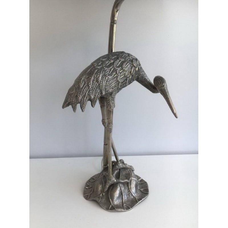 Lampe au Héron en Métal Argenté, Maison Baguès, vers 1960