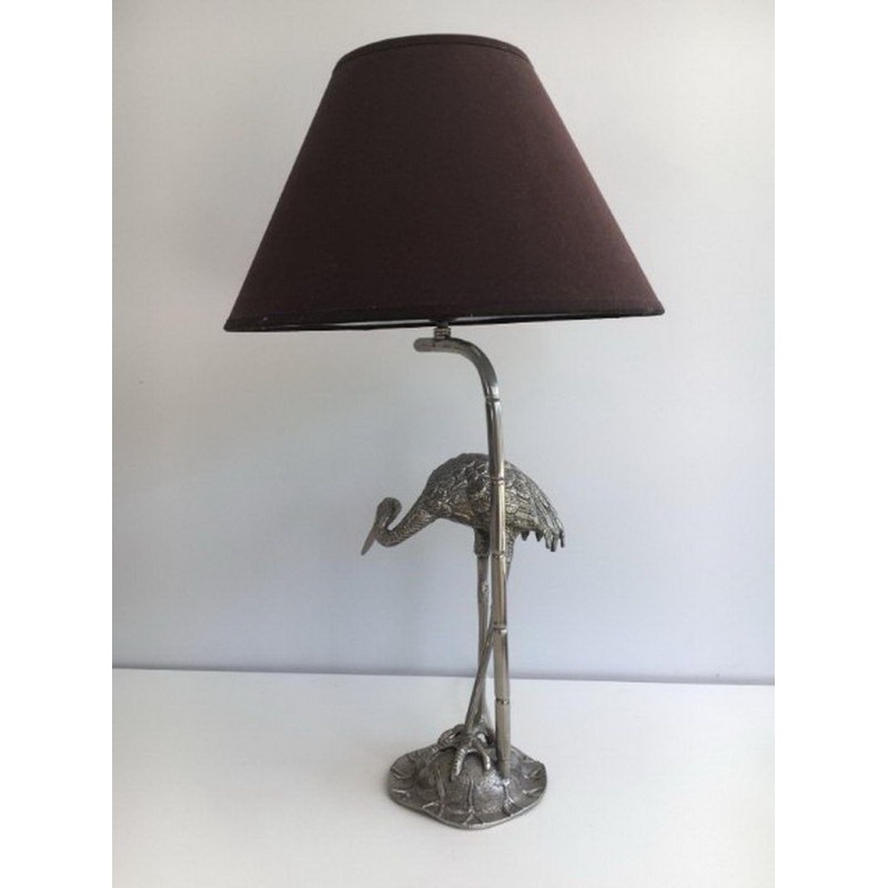 Silvered Metal Heron Lamp by Maison Baguès, circa 1960