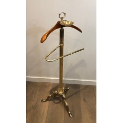 Brass and Wood Valet Stand with Lion Head and Paw Foot Mounts, French Work, circa 1940
