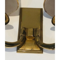 Pair of Art Deco Brass Wall Lights in the Style of  Perzel.