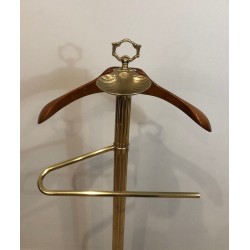 Brass and Wood Valet Stand with Lion Head and Paw Foot Mounts, French Work, circa 1940