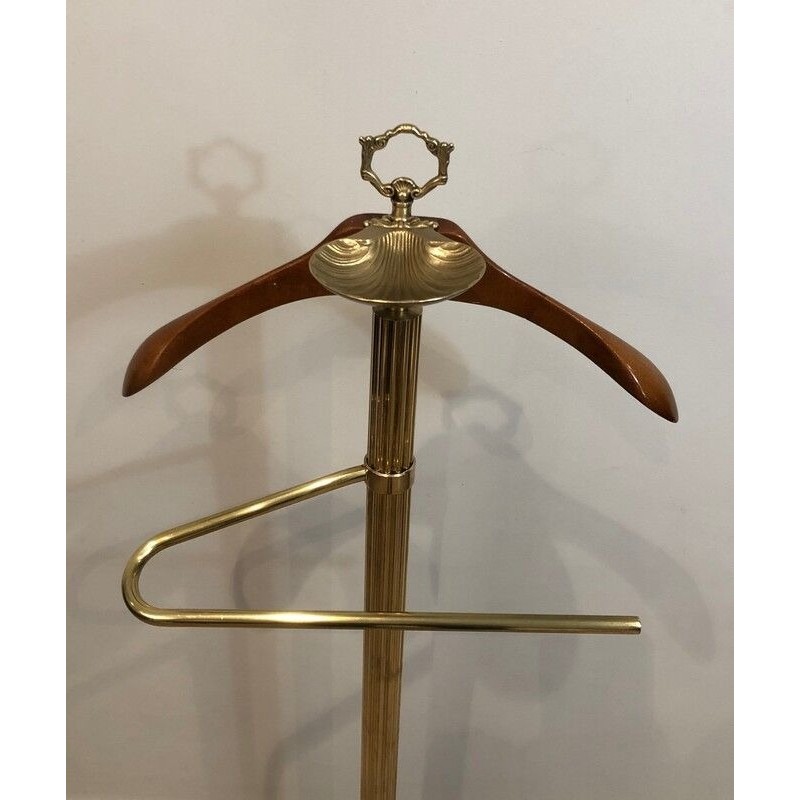 Brass and Wood Valet Stand with Lion Head and Paw Foot Mounts, French Work, circa 1940