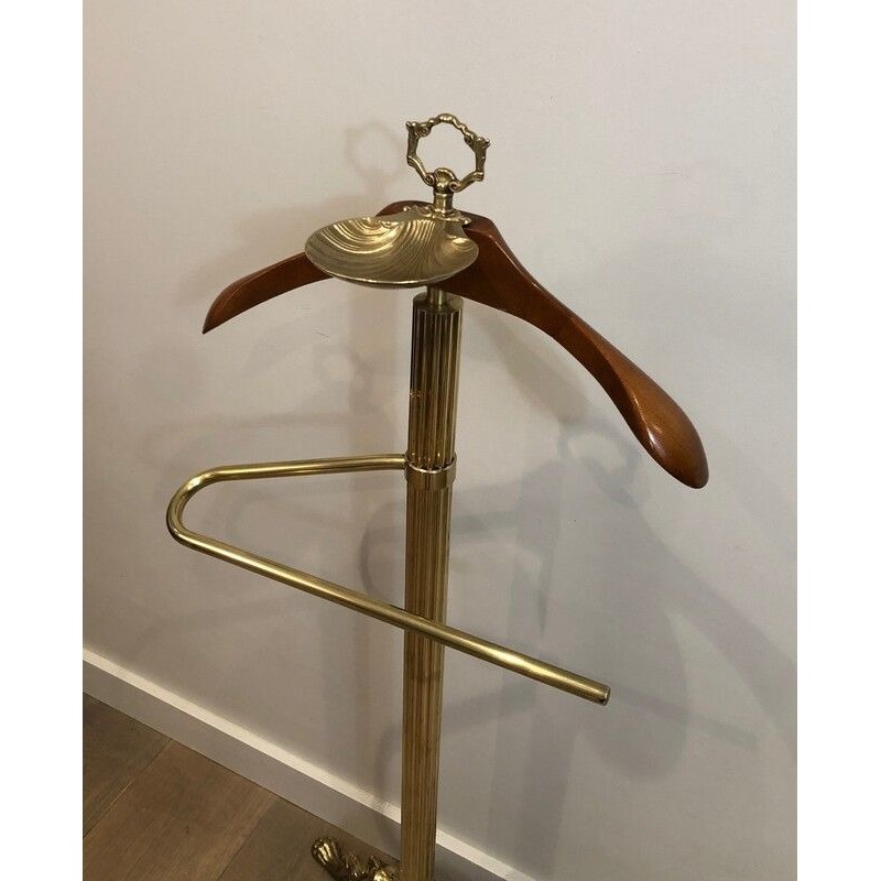 Brass and Wood Valet Stand with Lion Head and Paw Foot Mounts, French Work, circa 1940