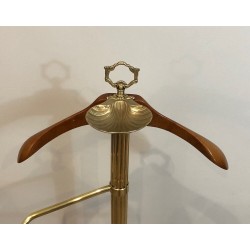 Brass and Wood Valet Stand with Lion Head and Paw Foot Mounts, French Work, circa 1940