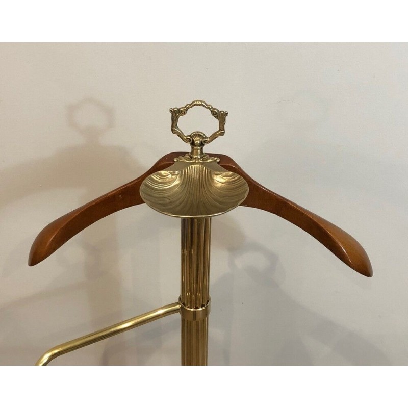 Brass and Wood Valet Stand with Lion Head and Paw Foot Mounts, French Work, circa 1940