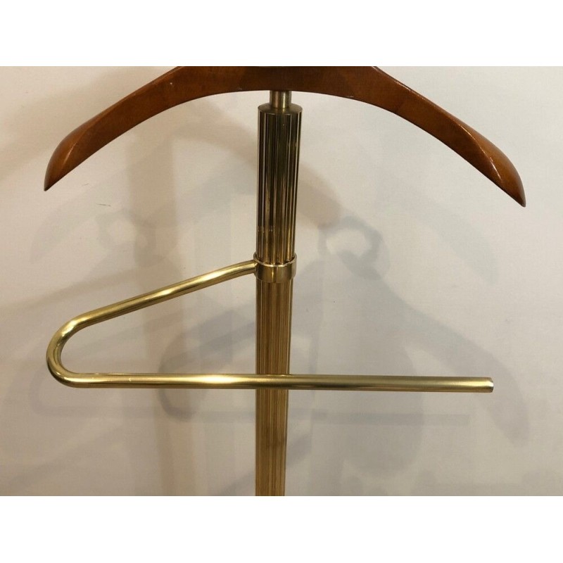 Brass and Wood Valet Stand with Lion Head and Paw Foot Mounts, French Work, circa 1940