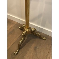 Brass and Wood Valet Stand with Lion Head and Paw Foot Mounts, French Work, circa 1940