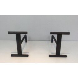 Pair of Modernist Wrought Iron Fireplace Andirons, French Work, circa 1970