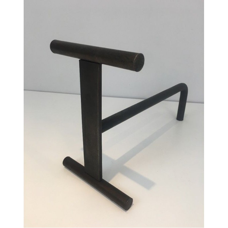 Pair of Modernist Wrought Iron Fireplace Andirons, French Work, circa 1970