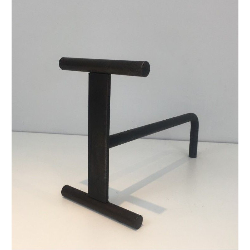 Pair of Modernist Wrought Iron Fireplace Andirons, French Work, circa 1970