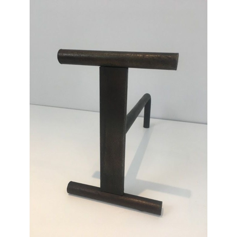 Pair of Modernist Wrought Iron Fireplace Andirons, French Work, circa 1970