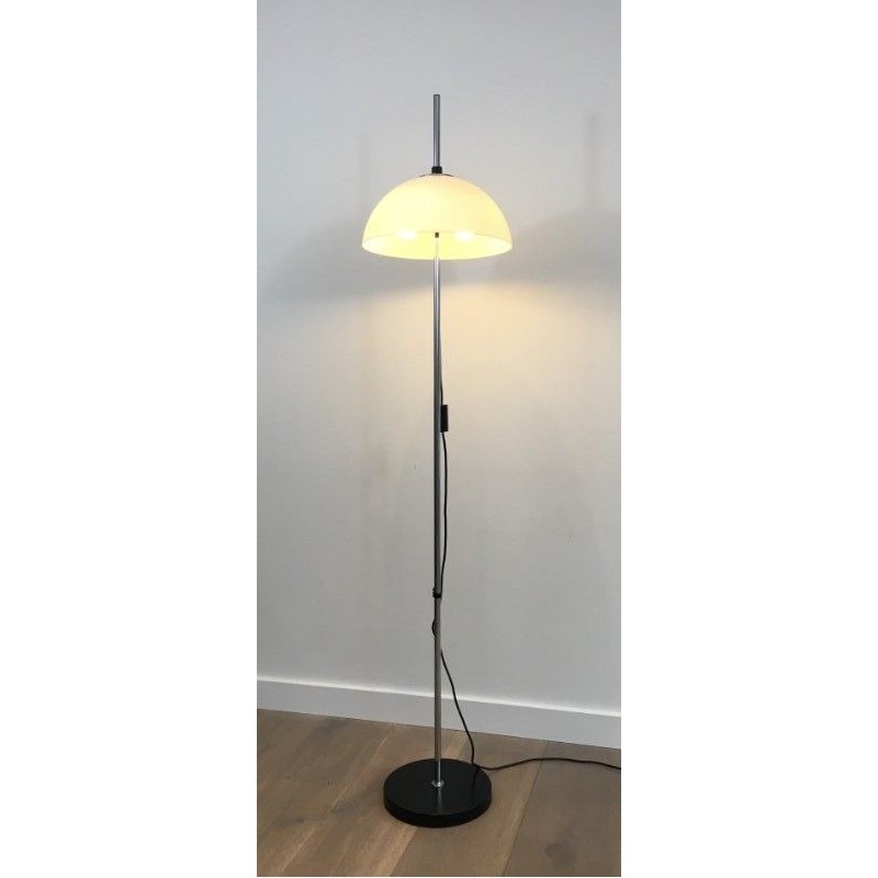 Lampadaire Réglable en Chrome, Métal Laqué Noir et Plexiglass, vers 1970