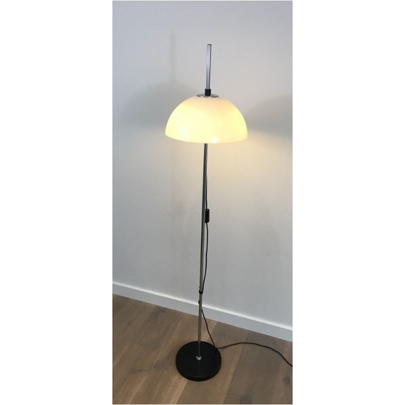 Lampadaire Réglable en Chrome, Métal Laqué Noir et Plexiglass, vers 1970