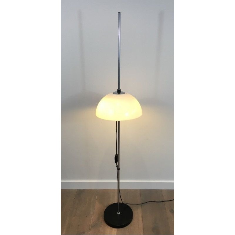 Lampadaire Réglable en Chrome, Métal Laqué Noir et Plexiglass, vers 1970