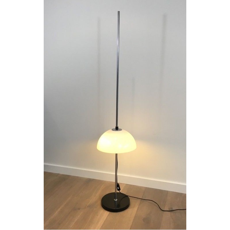 Lampadaire Réglable en Chrome, Métal Laqué Noir et Plexiglass, vers 1970