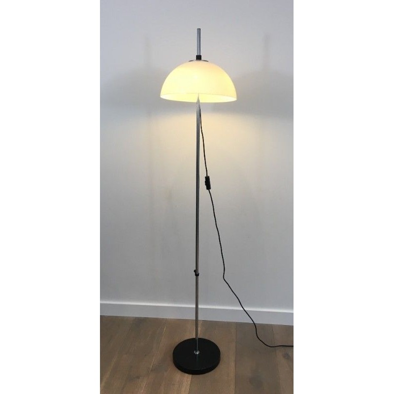 Chrome, Black Lacquer and Lucite Adjustable Floor Lamp, circa 1970
