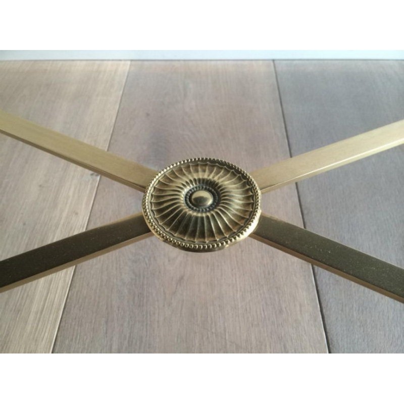 Art Deco Brass Coffee Table with Black Lacquered Glass, circa 1940