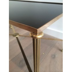 Art Deco Brass Coffee Table with Black Lacquered Glass, circa 1940