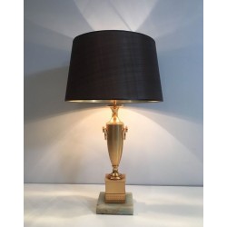 Paire de Lampes Néoclassiques Dorées sur Socle d'Onyx, Travail Français, vers 1970