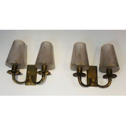 Pair of Art Deco Brass Wall Lights in the Style of  Perzel.