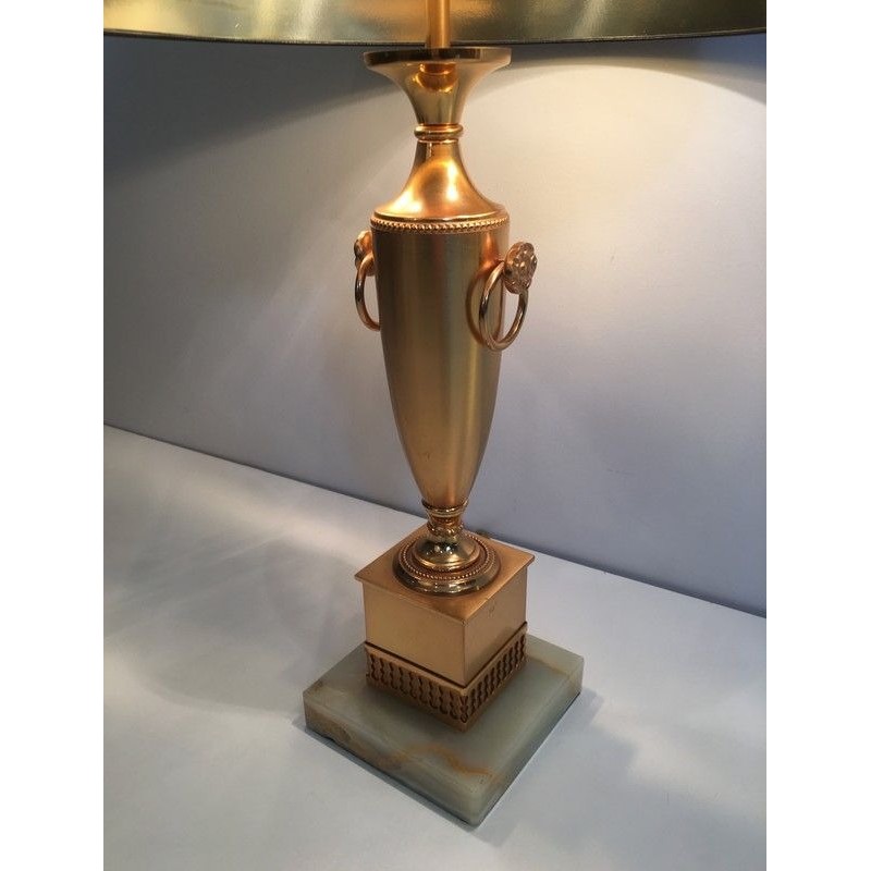 Pair of Neoclassical Style Gilt Lamps on Onyx Base, French Work, circa 1970