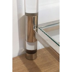 Grande Table Basse à Deux Niveaux en Chrome et Plexiglas, Travail Français, vers 1970