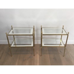 Pair of Brass and Silvered Glass Side Tables, Attributed to Maison Jansen, circa 1940