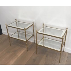 Paire de Bouts de Canapé en Laiton et Dalles de Verre Argenté, Attribués à la Maison Jansen, vers 1940