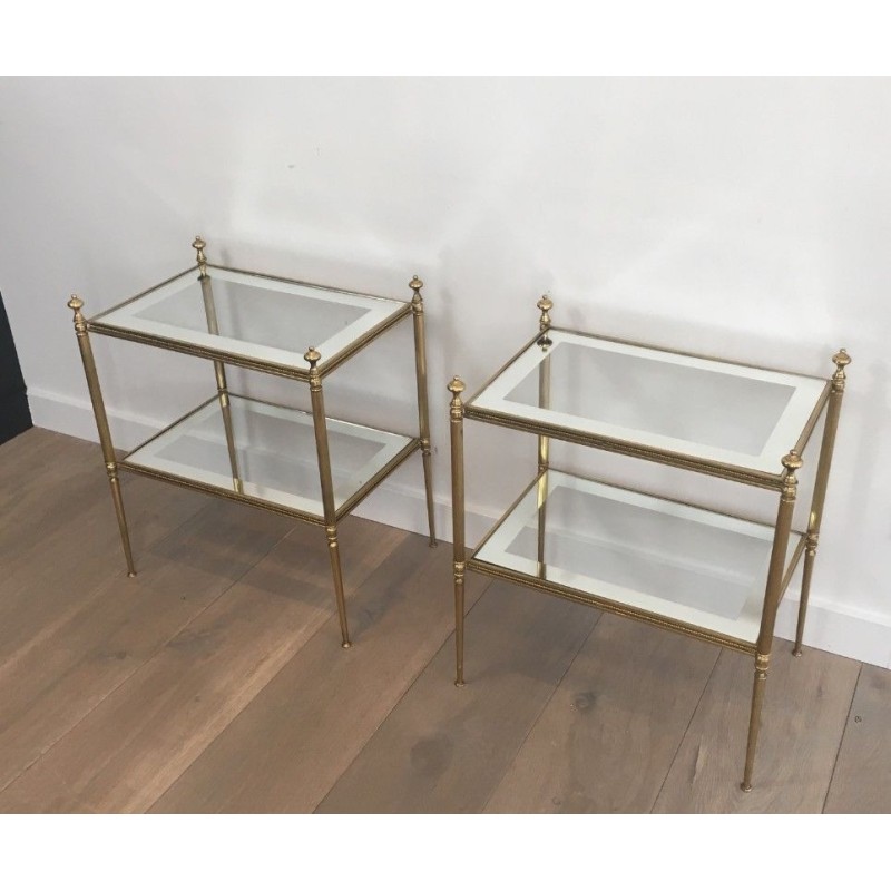 Pair of Brass and Silvered Glass Side Tables, Attributed to Maison Jansen, circa 1940