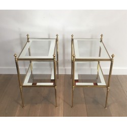 Paire de Bouts de Canapé en Laiton et Dalles de Verre Argenté, Attribués à la Maison Jansen, vers 1940