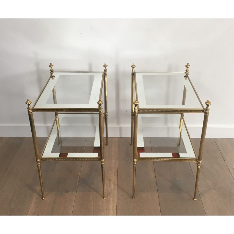 Paire de Bouts de Canapé en Laiton et Dalles de Verre Argenté, Attribués à la Maison Jansen, vers 1940