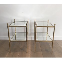 Pair of Brass and Silvered Glass Side Tables, Attributed to Maison Jansen, circa 1940