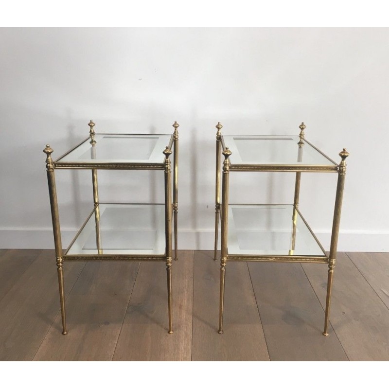 Paire de Bouts de Canapé en Laiton et Dalles de Verre Argenté, Attribués à la Maison Jansen, vers 1940