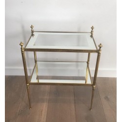 Paire de Bouts de Canapé en Laiton et Dalles de Verre Argenté, Attribués à la Maison Jansen, vers 1940