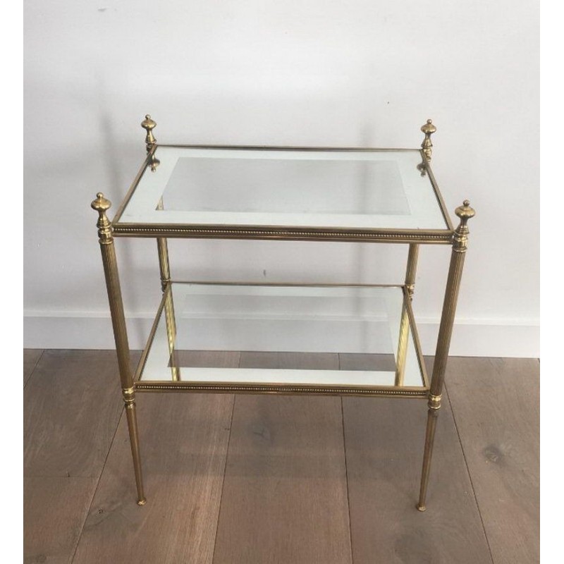 Pair of Brass and Silvered Glass Side Tables, Attributed to Maison Jansen, circa 1940