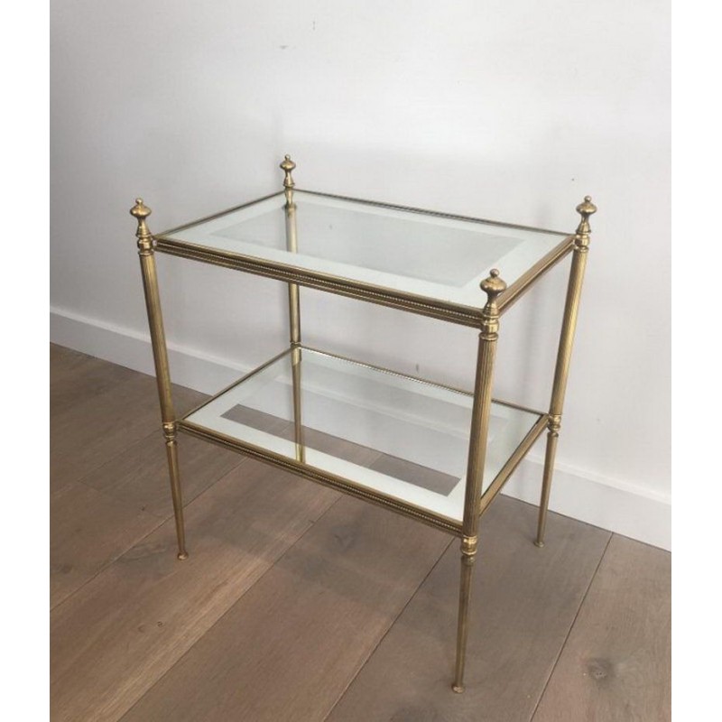 Pair of Brass and Silvered Glass Side Tables, Attributed to Maison Jansen, circa 1940