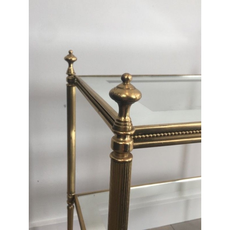 Pair of Brass and Silvered Glass Side Tables, Attributed to Maison Jansen, circa 1940