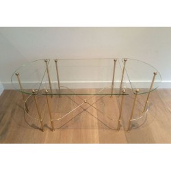 Table Basse Tripartite en Laiton et Verre de la Maison Baguès, vers 1970