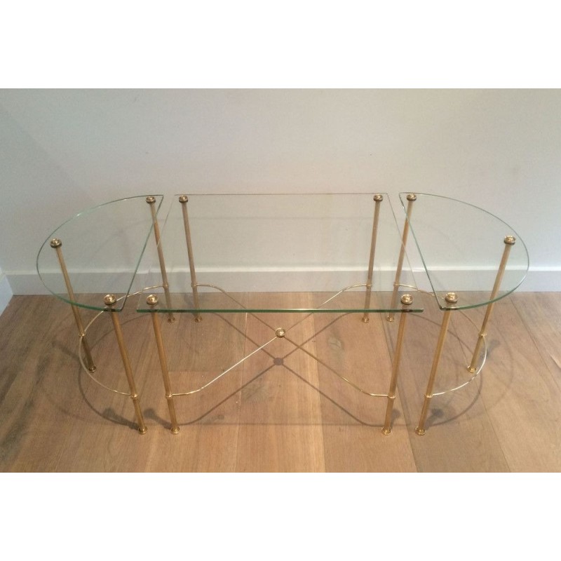 Tripartite Brass and Glass Coffee Table by Maison Baguès, circa 1970