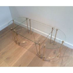 Table Basse Tripartite en Laiton et Verre de la Maison Baguès, vers 1970