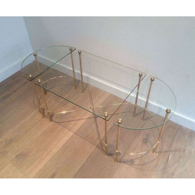 Tripartite Brass and Glass Coffee Table by Maison Baguès, circa 1970