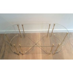 Table Basse Tripartite en Laiton et Verre de la Maison Baguès, vers 1970