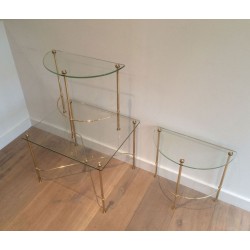 Tripartite Brass and Glass Coffee Table by Maison Baguès, circa 1970