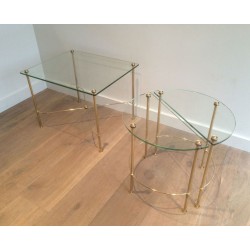 Table Basse Tripartite en Laiton et Verre de la Maison Baguès, vers 1970