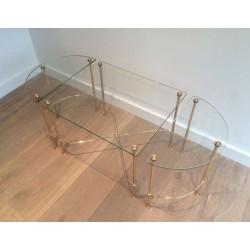Tripartite Brass and Glass Coffee Table by Maison Baguès, circa 1970