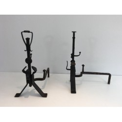 Pair of Arts & Crafts Wrought Iron Andirons, circa 1930