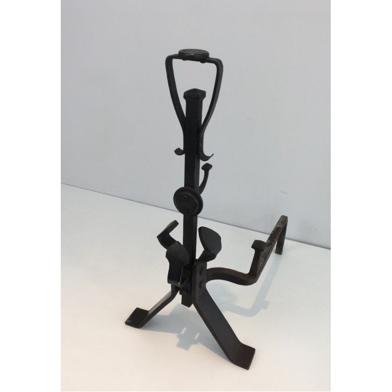 Pair of Arts & Crafts Wrought Iron Andirons, circa 1930