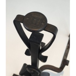 Paire de Chenets Arts & Crafts en Fer Forgé, vers 1930