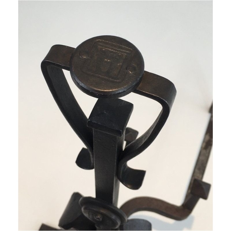 Paire de Chenets Arts & Crafts en Fer Forgé, vers 1930