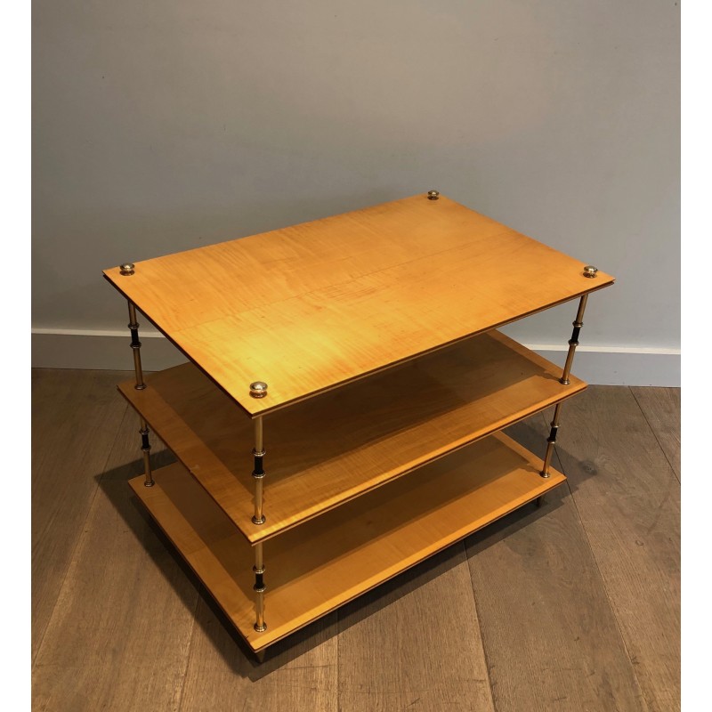 Sycamore and Brass Three-Tier Console Table, Attributed to Maison Jansen, circa 1940